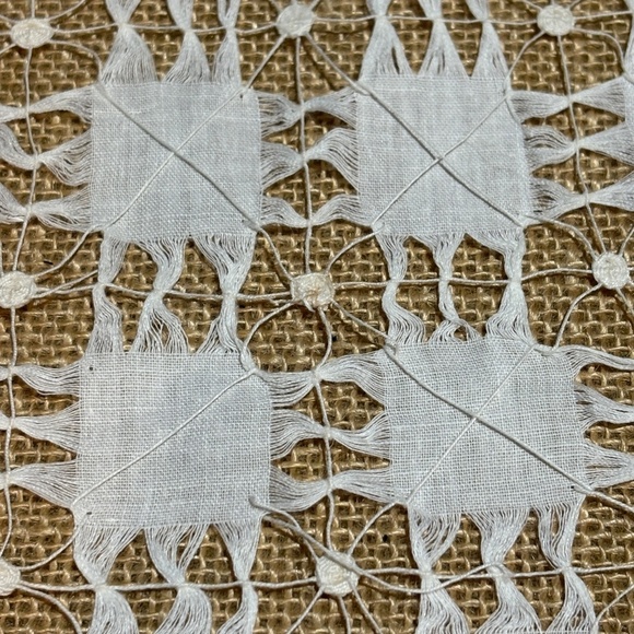VTG Linen Drawn Pulled Thread Embroidery Lace Doily NEW NWT Crochet border 19" - Picture 6 of 8